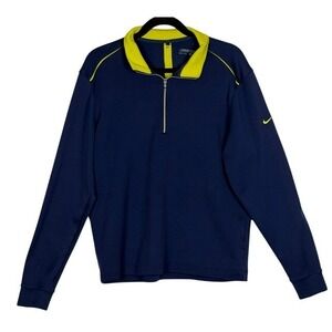 Nike Golf Mens Dri-FIT 1/4‎ Zip Pullover Navy Blue Yellow Size M